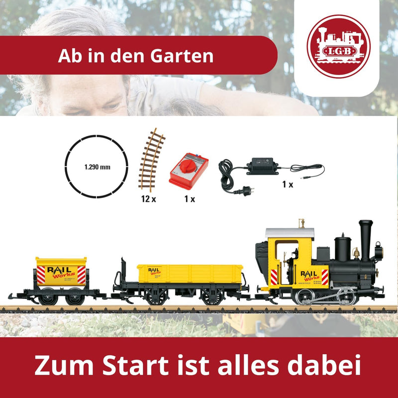 LGB 70503 - Gartenbahn Starterset Baustellenzug – Gartenbahn-Modelleisenbahn, mit Lokomotive und Zwe