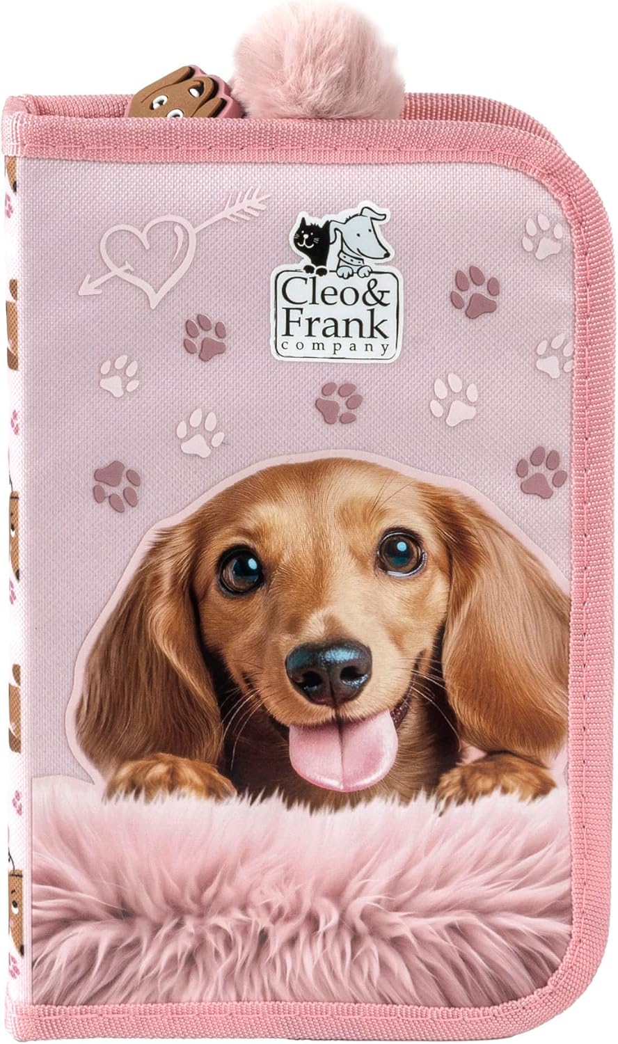 Hund Welpen Hündchen, Federtasche Federmappe, 24 tlg. gefüllt für Kinder Jungen Mädchen, rosa, 21 x