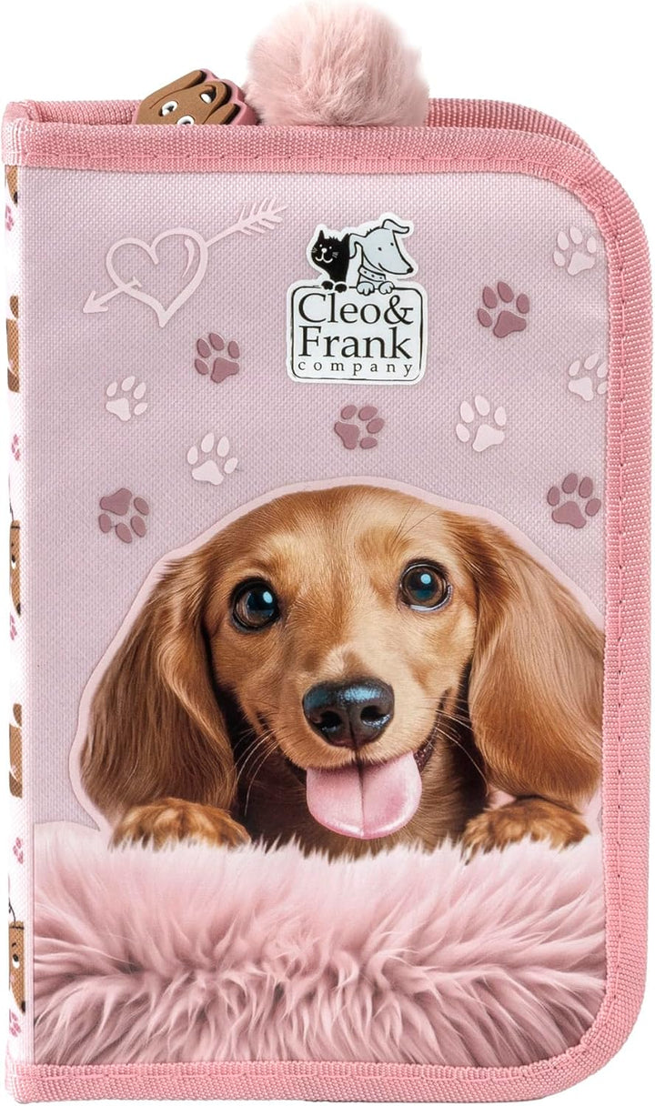 Hund Welpen Hündchen, Federtasche Federmappe, 24 tlg. gefüllt für Kinder Jungen Mädchen, rosa, 21 x