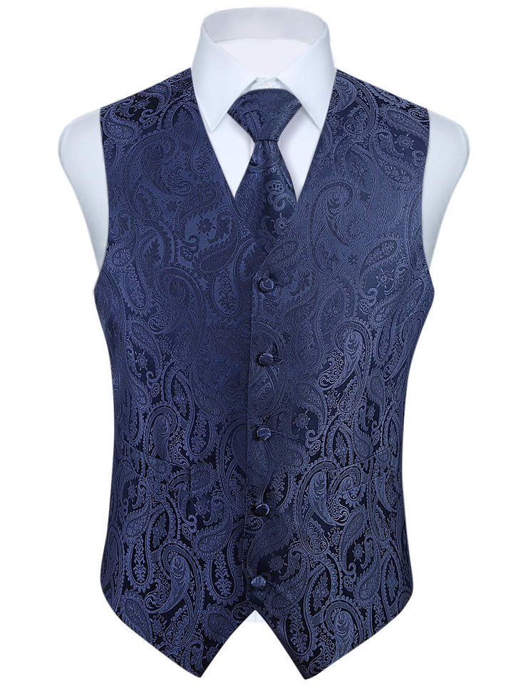 HISDERN Herren FLoral Hochzeit Weste Krawatte Einstecktuch Taschentuch Jacquard Weste Anzug Set S Ma