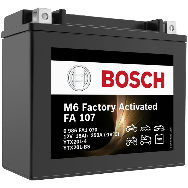BOSCH Motorradbatterie YTX20L-BS 18Ah 250A Gel Technologie zyklenfeste Starterbatterie, lagerfähig,