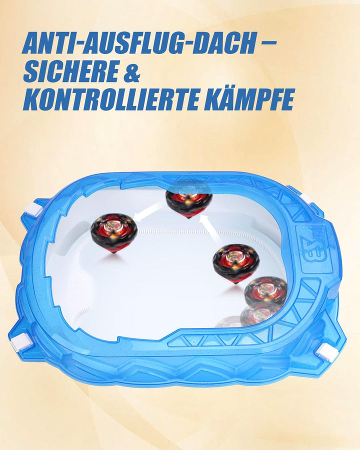 X-Arena Starter-Set – 6 Battle-Tops mit 2 Startern, Beschleunigungsbahn & Schutzdach, Geschenk für J