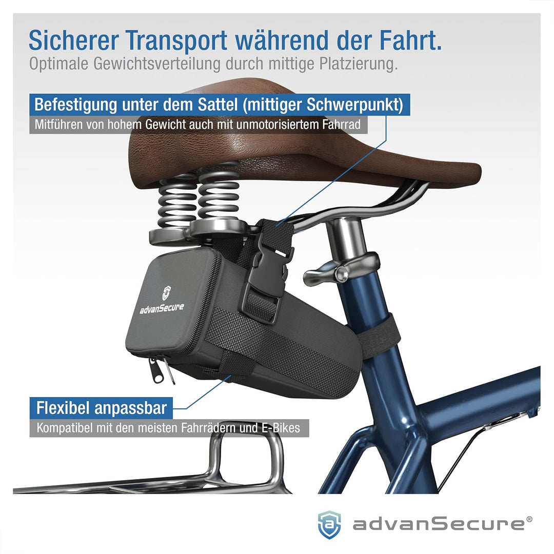 advanSecure® Hochsicherheits-Kettenschloss mit Satteltasche | optimal für E-Bike | max. Sicherheitss