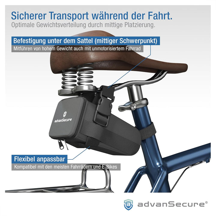 advanSecure® Hochsicherheits-Kettenschloss mit Satteltasche | optimal für E-Bike | max. Sicherheitss