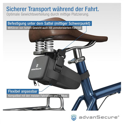 advanSecure® Hochsicherheits-Kettenschloss mit Satteltasche | optimal für Fahrrad und E-Bike | max.