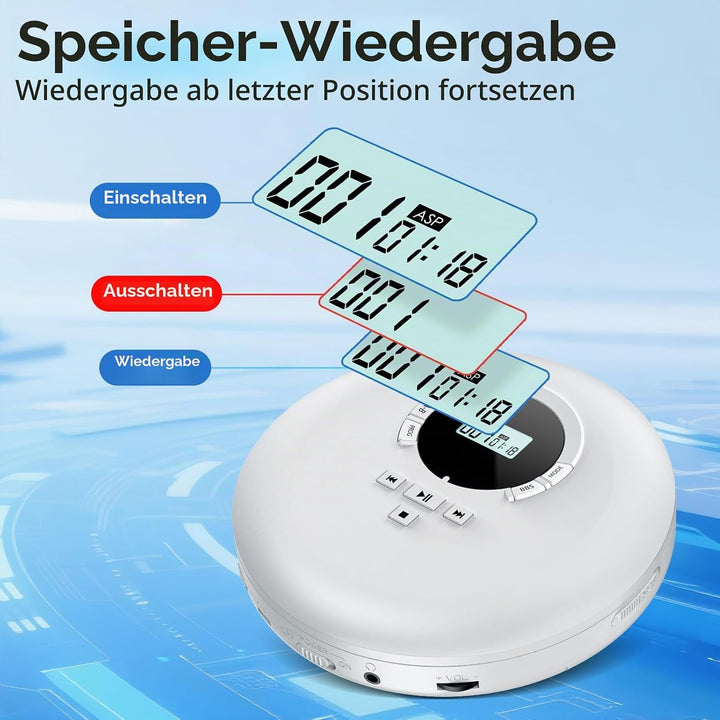 Gueray CD Spieler Tragbarer CD-Player Persönliche CD Players mit Kopfhörer LCD Display Anti-Skip Sch