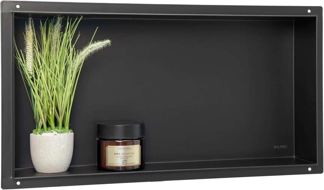 Balneo WALL-Box NO RIM - Schwarz Nische Edelstahl - Schwarz Wandnische Dusche - Wasserdicht - Flexib
