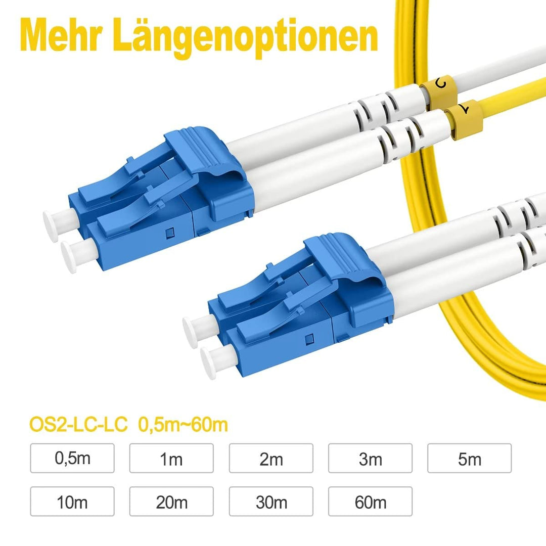 RamboCables LWL Patch-Kabel - OS2 LC auf LC Glasfaser-Kabel 60 m - Singlemode Duplex LSZH 9/125µm 10