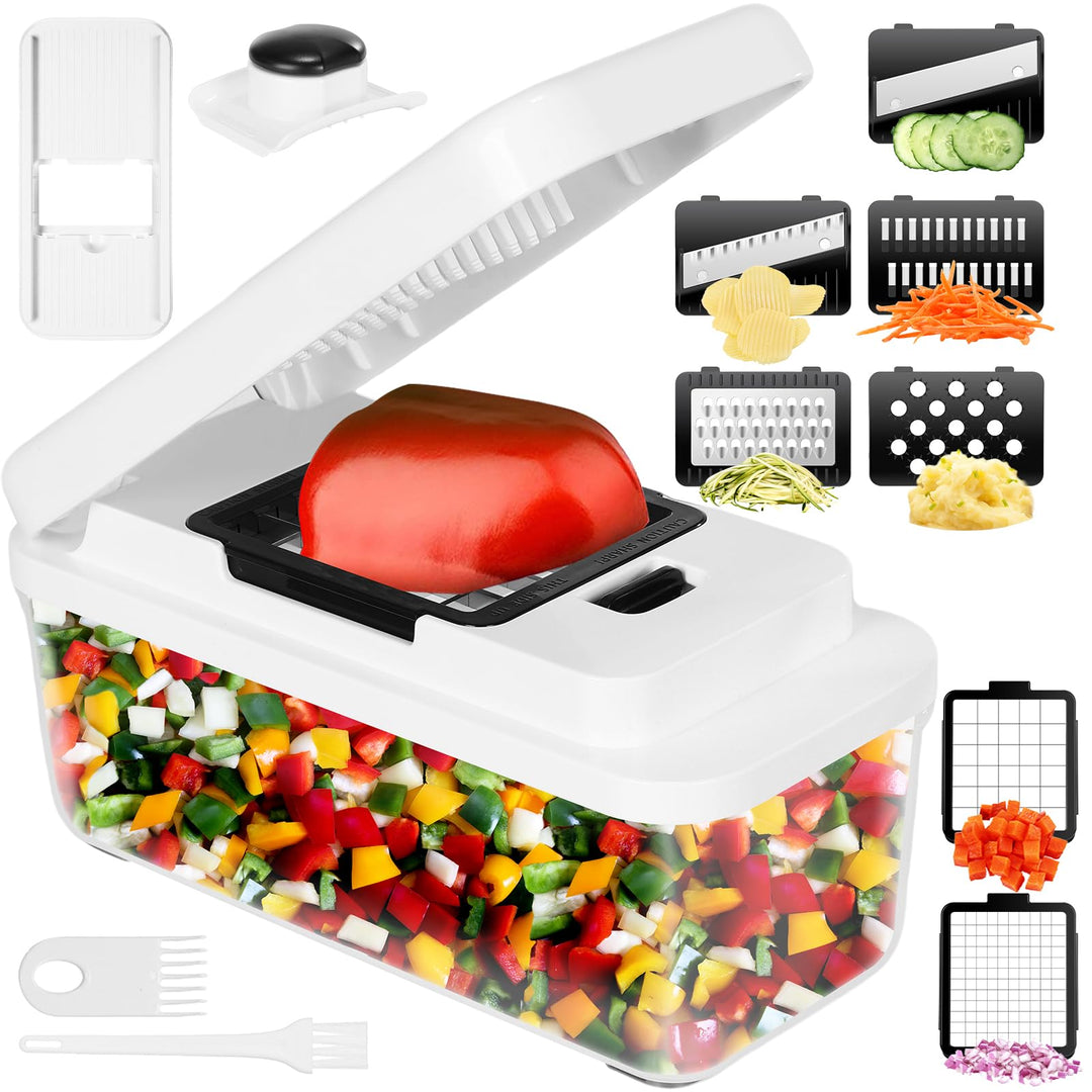 Gemüseschneider, Mandoline Gemüsehobel, Gurkenhobel Zwiebelschneider, 12 in 1 Multifunktionaler Gemü