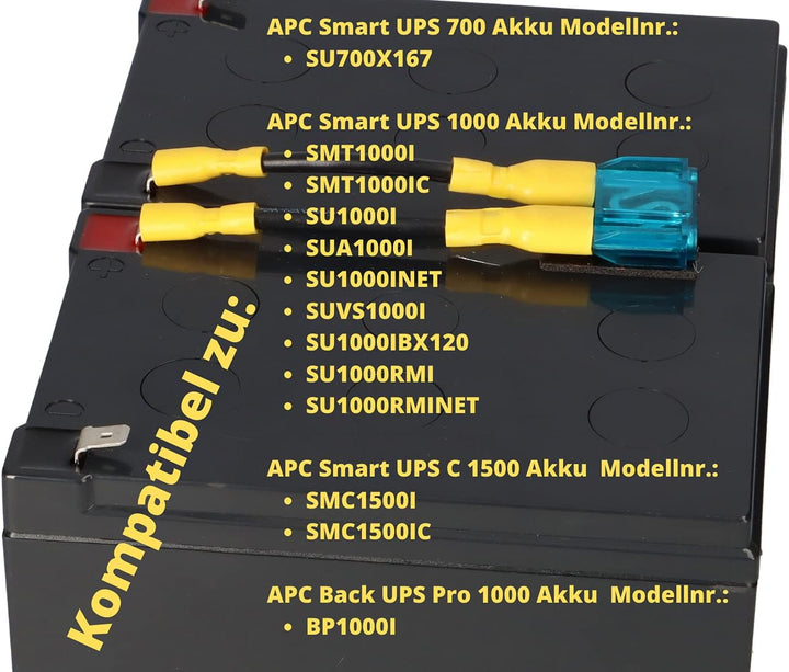 Akku Set 2X 12V 12Ah kompatibel USV UPC APC RBC6 RBC 6 APC Smart UPS / 700/1000 / 1500 & Back UPS Pr
