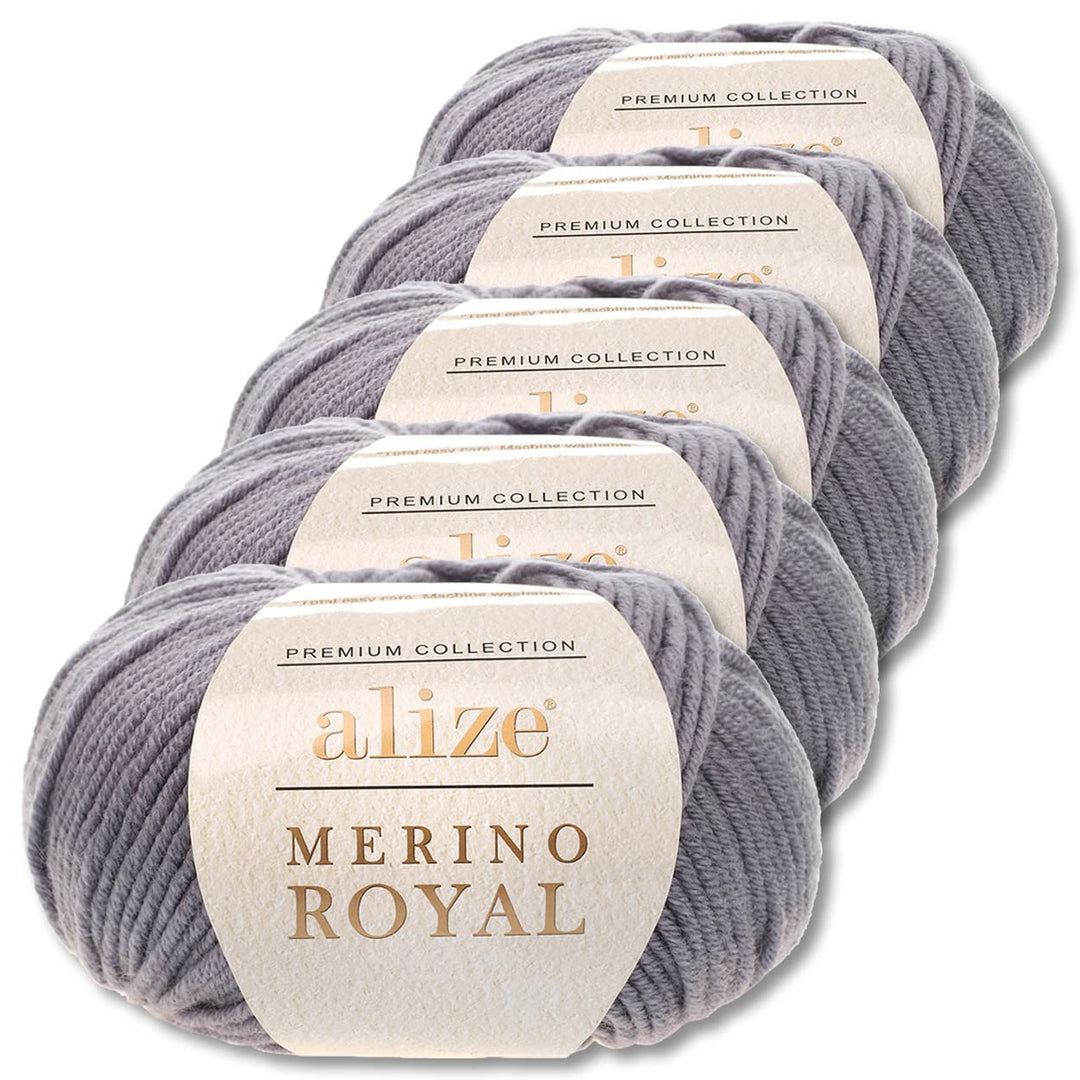 Alize 5x50 g Merino Royal 100% Merinowolle Farben zur Auswahl Superwash Wolle (87 | Dunkelgrau), 87