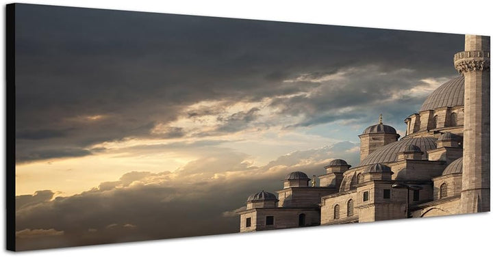 Paul Sinus Art Panoramabild auf Leinwand und Keilrahmen 150x50cm Istanbul Moschee Wolken Sonnenunter