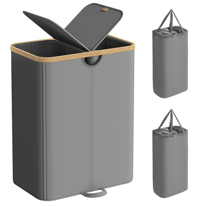 SONGMICS Wäschekorb 2 Fächer, Wäschesammler, 150 Liter, Wäschesortierer mit Deckel, Wäschetonne, Wäs