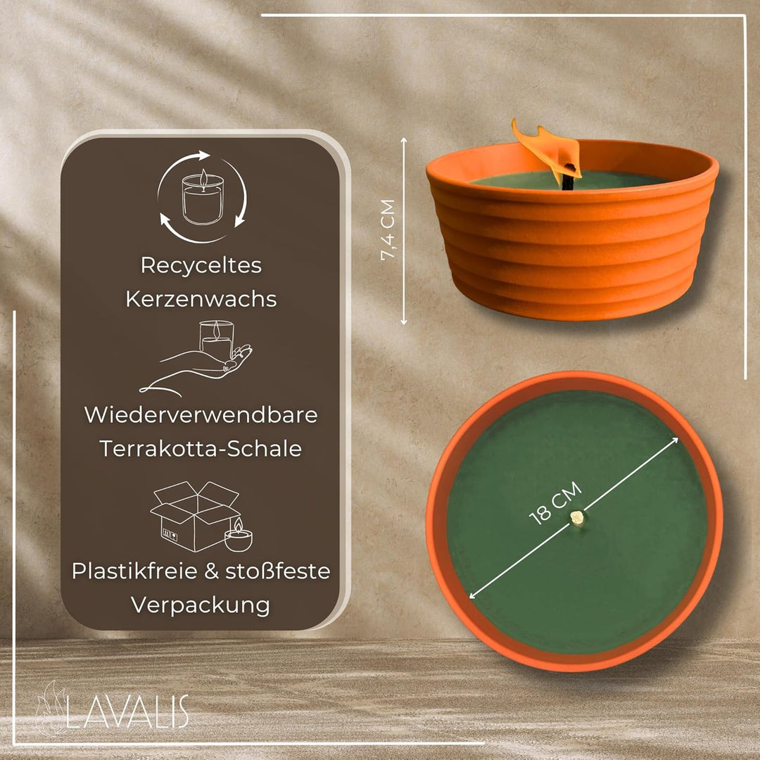 Lavalis XXL Terrakotta-Flammschale mit >25h Brenndauer, grosse Garten-Kerze für Grill-Fest, Hochzeit