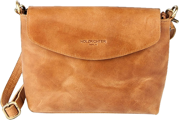 HOLZRICHTER BERLIN Damen Umhängetasche (M) – Premium Leder Handtasche klein Camel-braun, Camel-braun