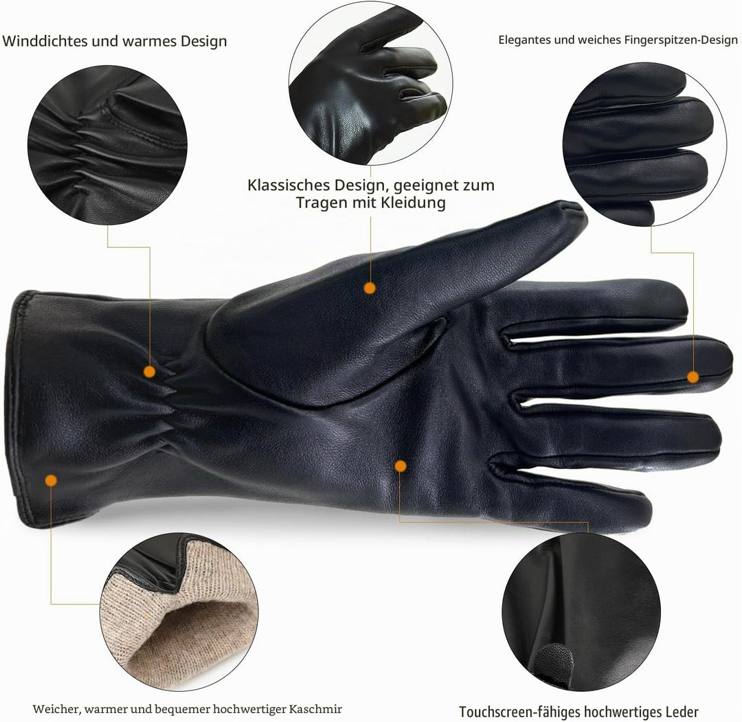 Damen Leder Handschuhe echtes Lammleder und mit Kaschmir Wolle gefütterte warme Winter Handschuhe X-