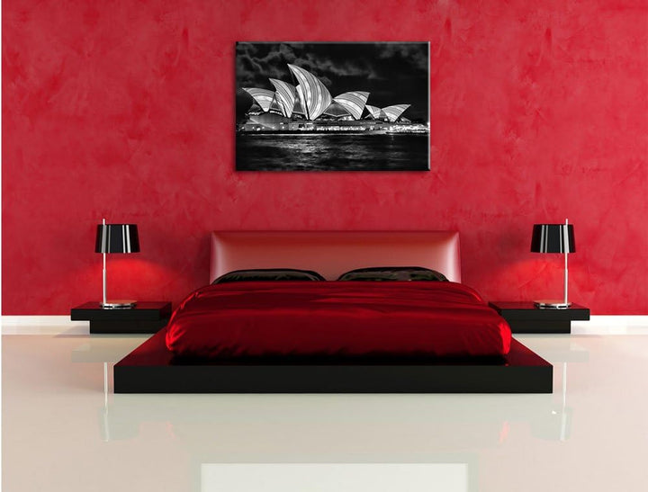 Pixxprint Monocrome, Sydney Opera House blau gelbe Streifen, Format: 100x70 auf Leinwand, XXL riesig
