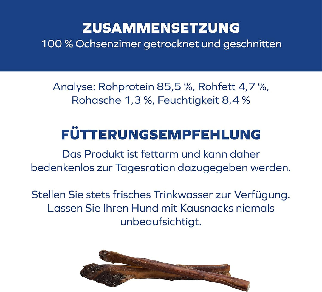 Ochsenziemer für Hunde – 12cm grosse Kauartikel - 5 Stck. für langanhaltenden Kauspass 150 g (1er Pa