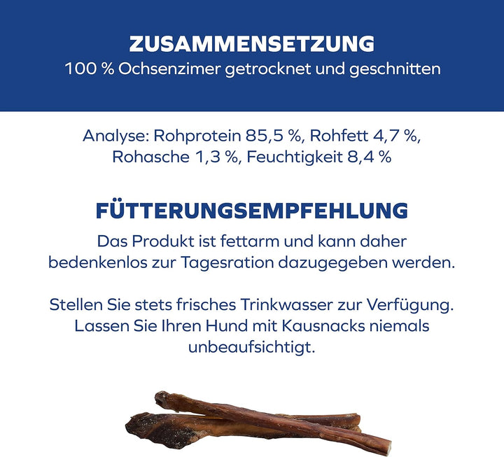 Ochsenziemer für Hunde – 12cm grosse Kauartikel - 5 Stck. für langanhaltenden Kauspass 150 g (1er Pa