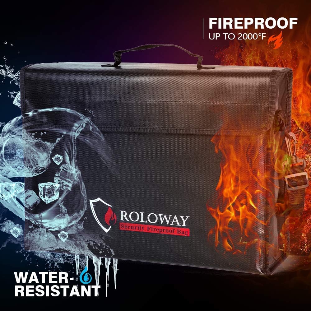 Grosse (43,2 x 30,5 x 14,7 cm) feuerfeste Tasche, feuerfeste Dokumententaschen, feuerfeste Geldtasch