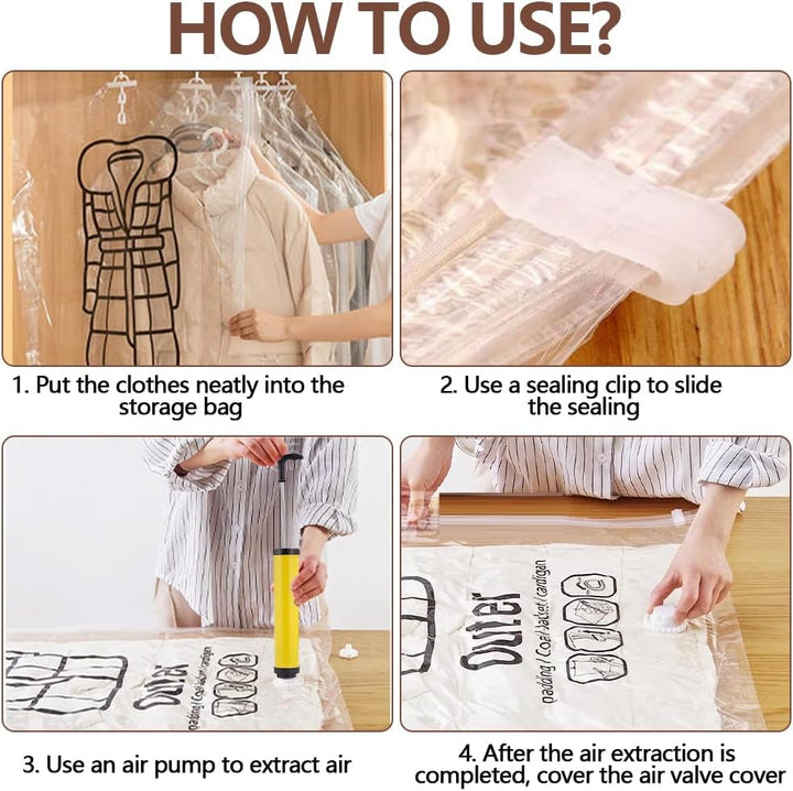 Vakuumbeutel zum Aufhängen, 5 Stück Hängend Vakuumbeutel Mit Kleiderhaken Hanging Vacuum Storage Bag