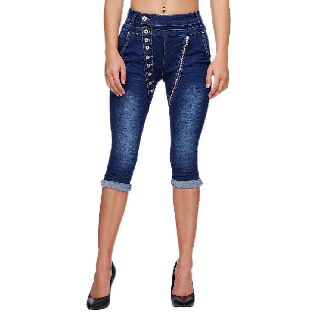 Elara Damen 3/4 Jeans Slim High Waist Capri Hose Chunkyrayan 46 Slim Dunkelblau, 46 Slim Dunkelblau