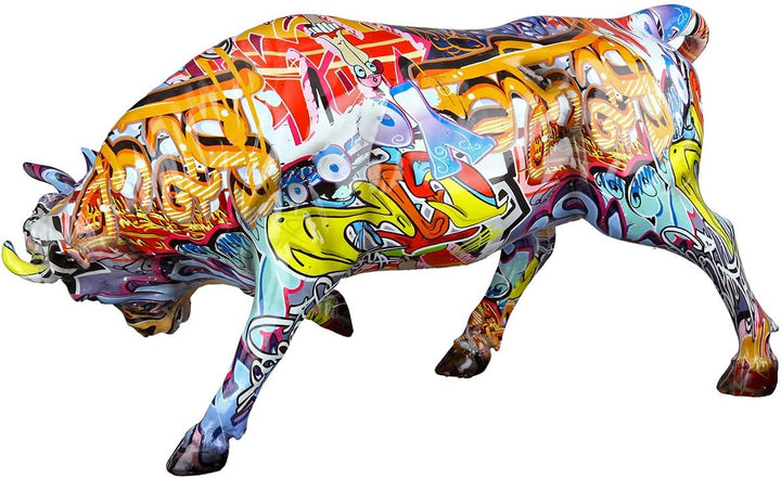 Casablanca Deko Figur Tierfigur Stier - aus Kunstharz im Street Art Design - Farbe: Mehrfarbig Höhe
