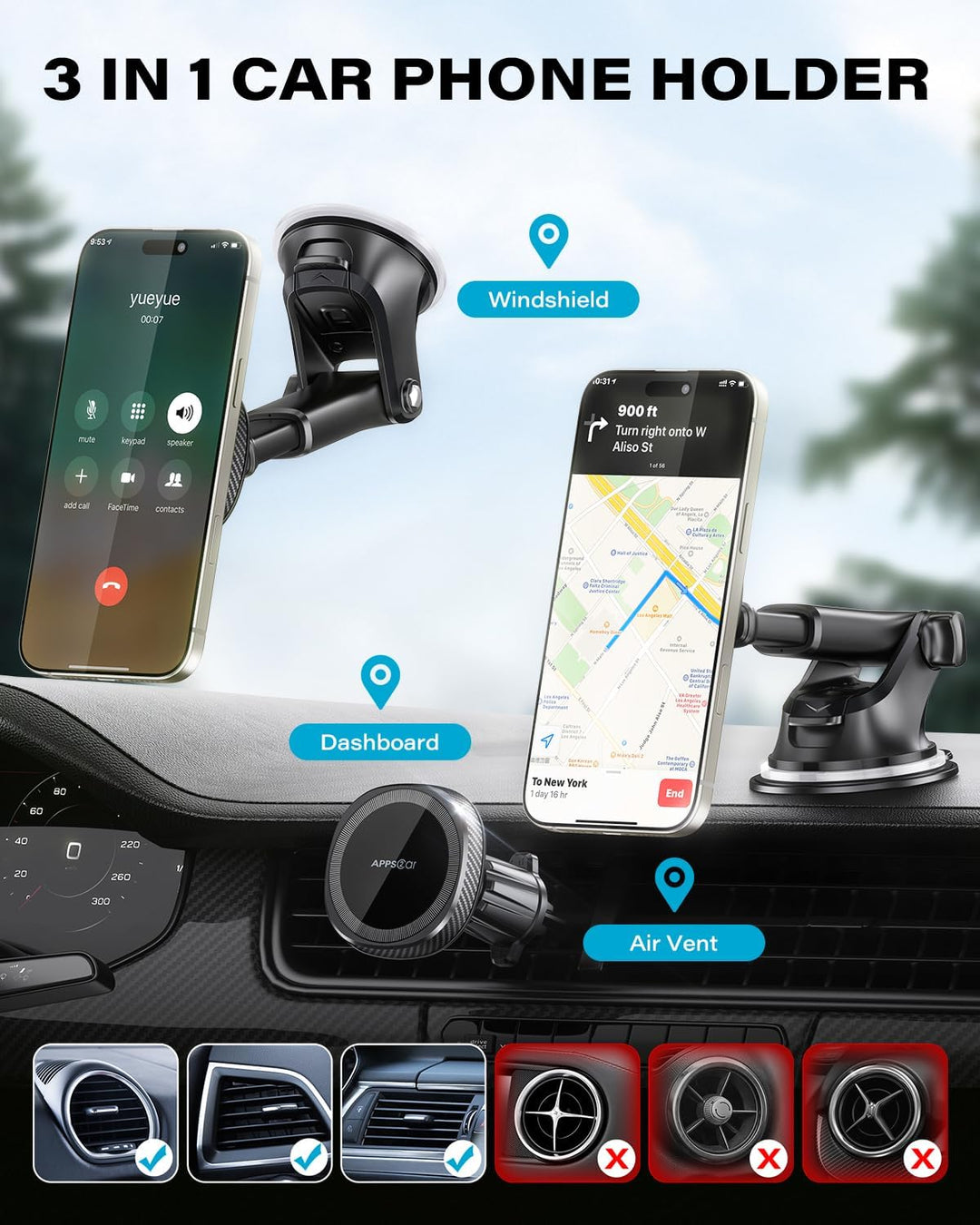APPS2Car 3-in-1 Handyhalterung Auto Magsafe,360° Drehbar Ausziehbarer Magnetisch Autohalterung Car P