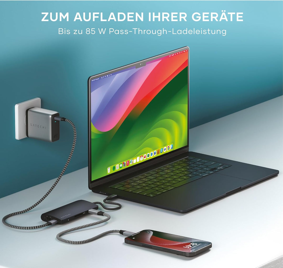 SATECHI 8-in-1 USB-C Hub Multiport Adapter V3, 8K@60Hz HDMI, 100W Ladeleistung, 4X USB-Datenanschlüs