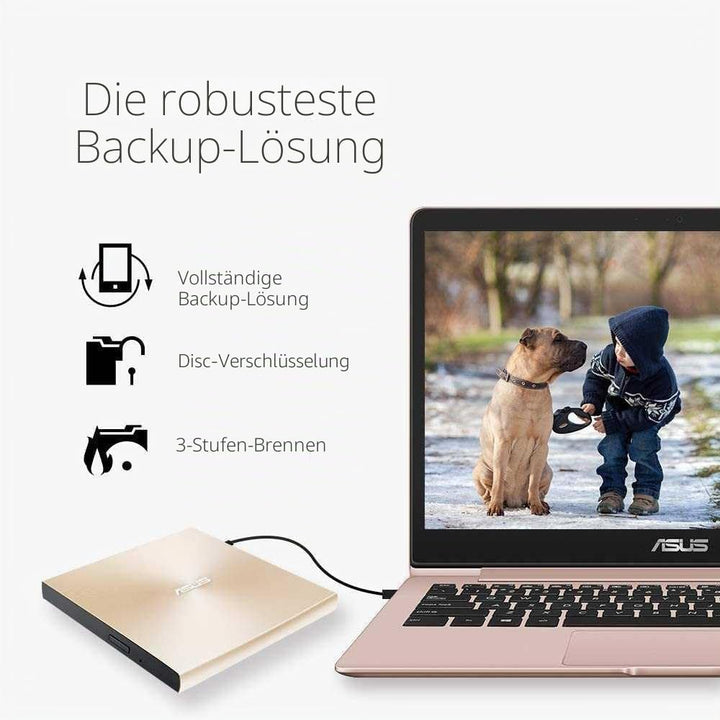 ASUS ZenDrive U9M Schwarz – USB 2.0/USB-C Slim Externer DVD-Brenner Optische Disc 8X Speed Re-Writer
