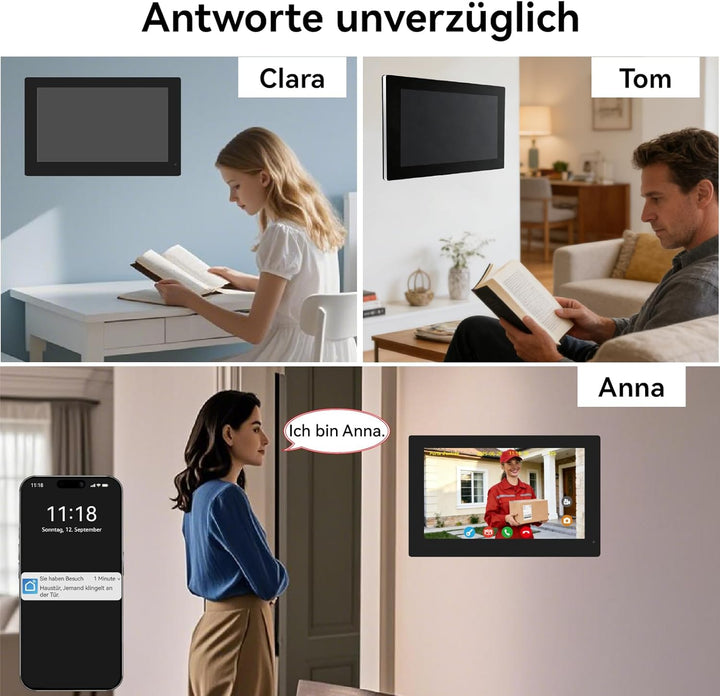 Video Türsprechanlage für 3 Familienhaus, 2-Draht,3X 7 Zoll Monitor &amp; App - Smarte Video Türklingel