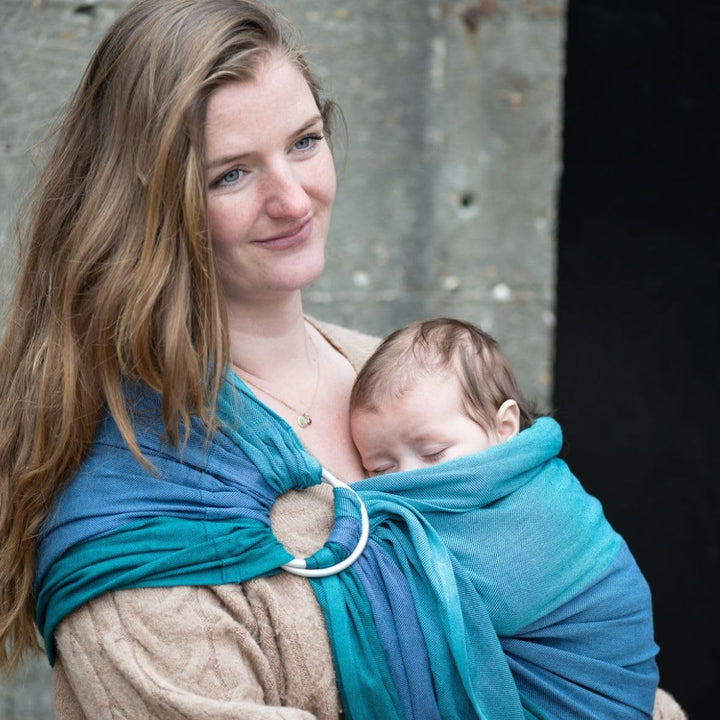 Hoppediz Ring-Sling, Baby-Tragetuch ab Geburt, 100 % schadstoffgeprüfte Baumwolle, Design Bilbao, Bi
