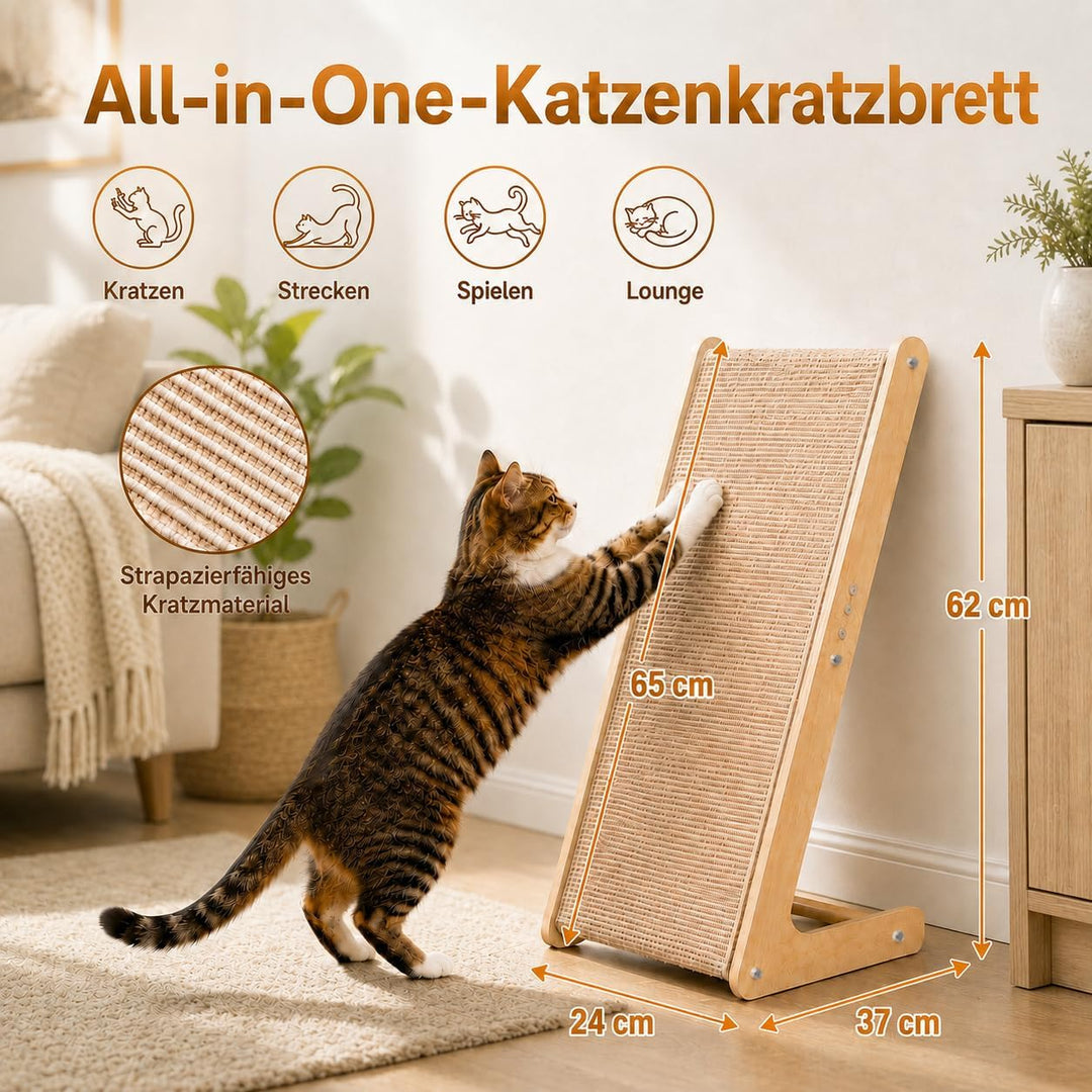 Kratzbrett für Katze, 65 cm Hohe Dual-Use Kratzsäule Katzen | L-förmige Kratzmöbel aus Massivholz &amp;