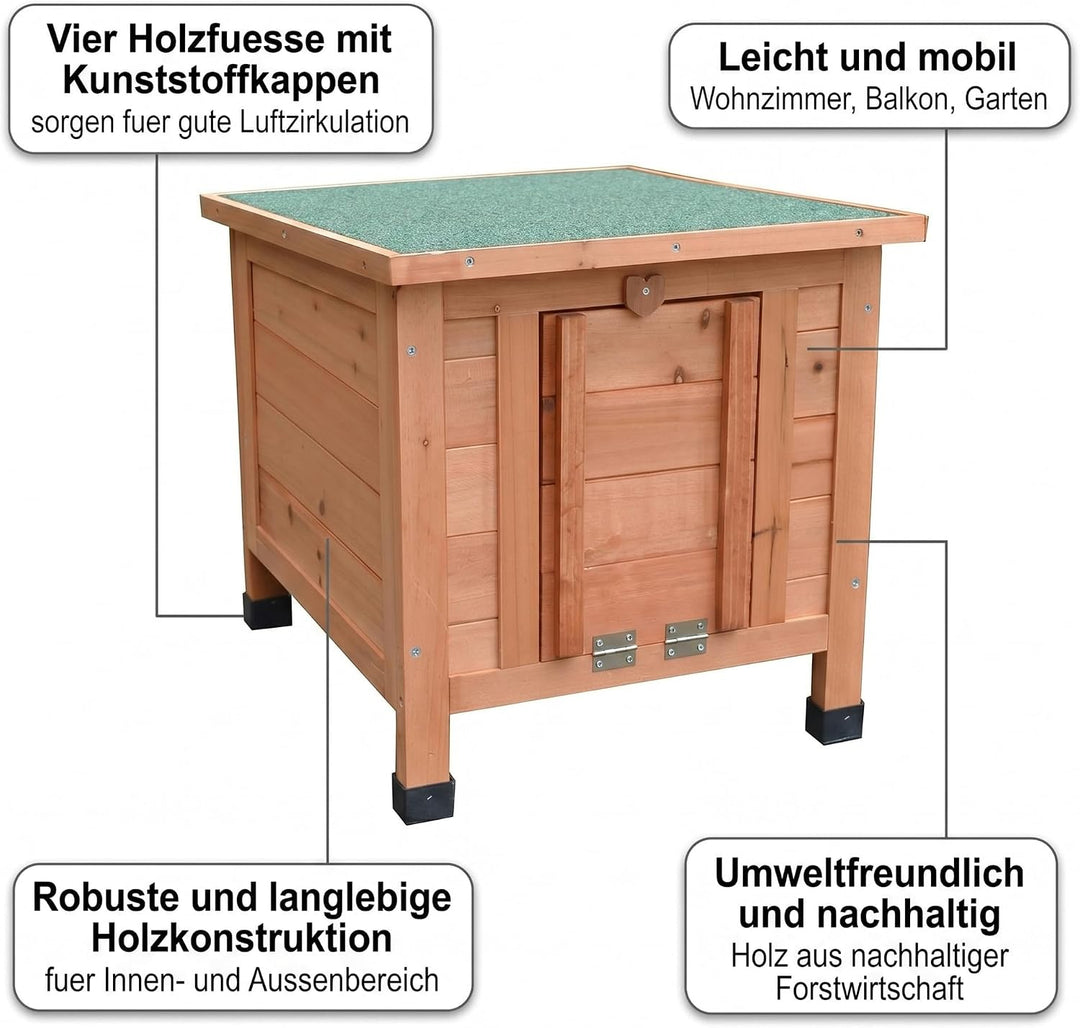 Mucola Wetterfestes Holz Katzenhaus Outdoor | 42x43x50 cm Tierhaus mit Klappdach, Rampe, Fichtenholz