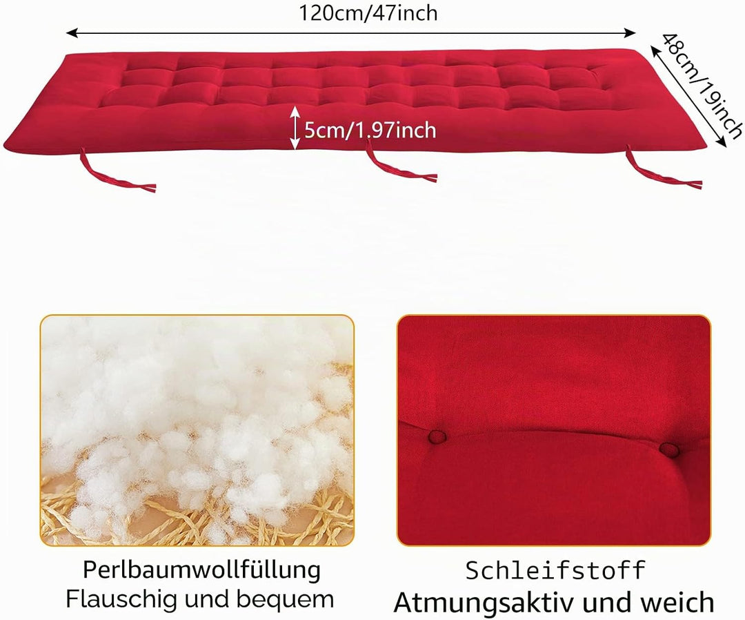 PLULON Rotes Gartenbankkissen, 2/3-Sitzer-Gartenstuhlauflage, Veranda-Schaukelstuhlkissen, Banksitza