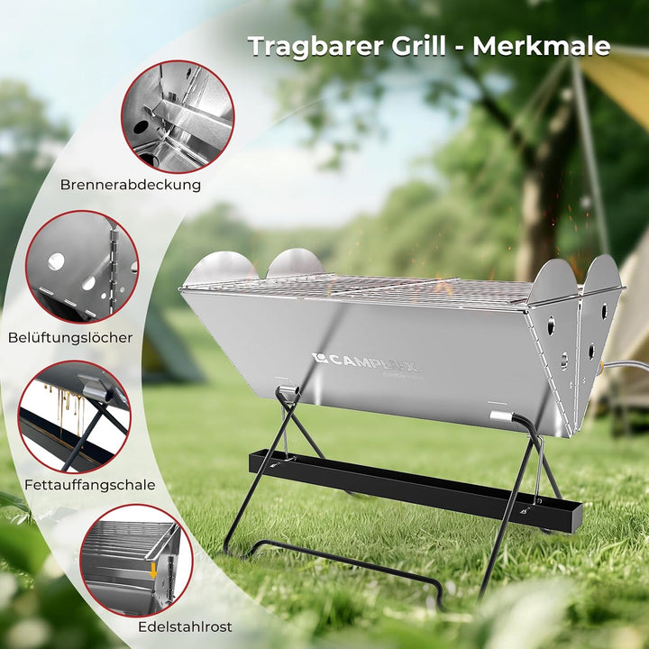 CAMPLUX Faltbarer Campinggrill Gas für Outdoor Reisen, 2 kW, FoldGo FG14GS