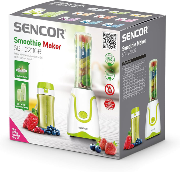 Sencor Ultra leistungsstarker Smoothie-Standmixer, 500 W, 2 Flaschen Tritan, 0,6 l & 0,3 l, BPA-frei