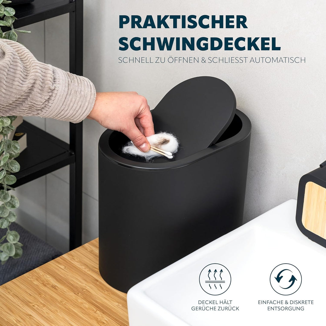 eluno ovaler Kosmetikeimer mit gummierter Softtouch-Oberfläche, Schwingdeckel & Schutzpads gegen Kra