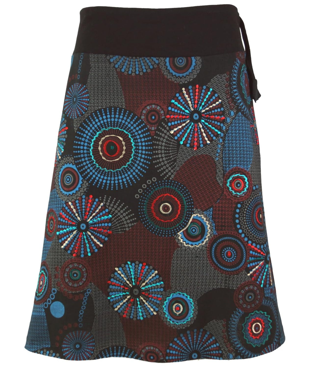 GURU SHOP Bestickter Knielanger Rock, Chic, Retro Mandala - Schwarz/blau, Damen, Baumwolle 38 Grau,