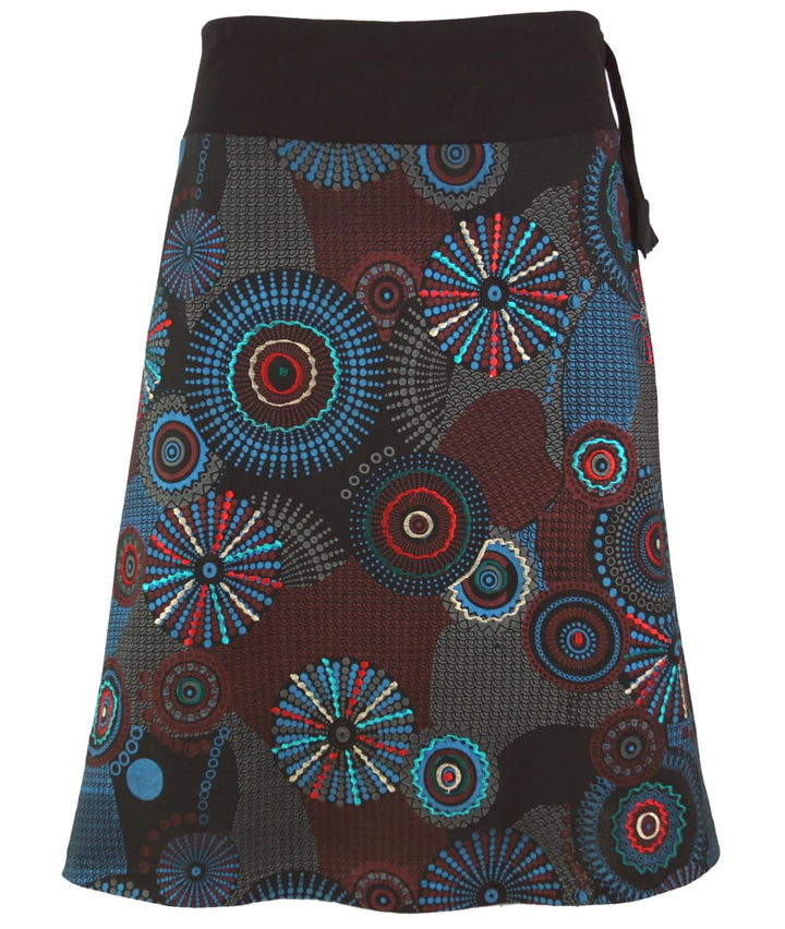GURU SHOP Bestickter Knielanger Rock, Chic, Retro Mandala - Schwarz/blau, Damen, Baumwolle 38 Grau,
