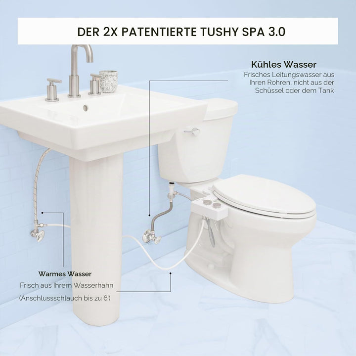 Tushy 3.0 Warmwasser-Bidet-Aufsatz | Selbstreinigender Frischwassersprüher + verstellbare Druckdüse,