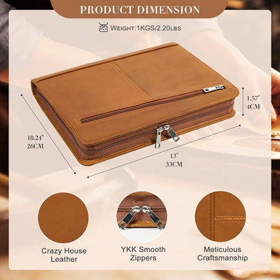 Calfinder Schreibmappe A4 Leder, Aktenmappe mit a4 Klemmbrett/Schreibblock Halter, Konferenzmappe Bu