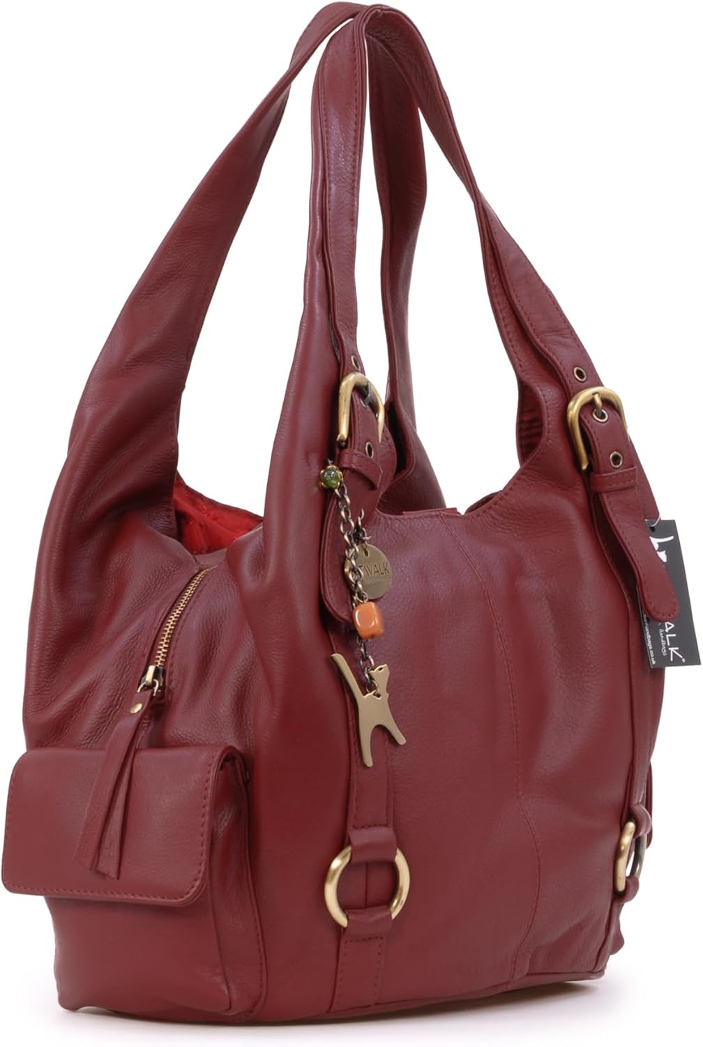 Catwalk Collection Handbags - Damen Leder Schultertasche - Handtasche Gross - Hobo Bag mit Viele Fäc