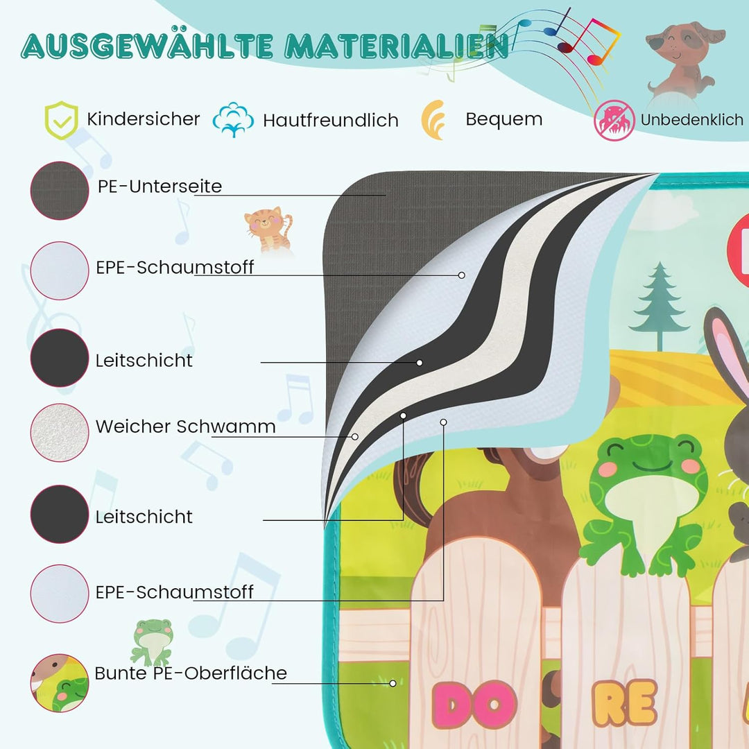 COSTWAY Musikmatte Kinder, Klaviermatte mit 10 Tierstimmen & 10 Klavierton, Keyboard Tanzmatte mit 1