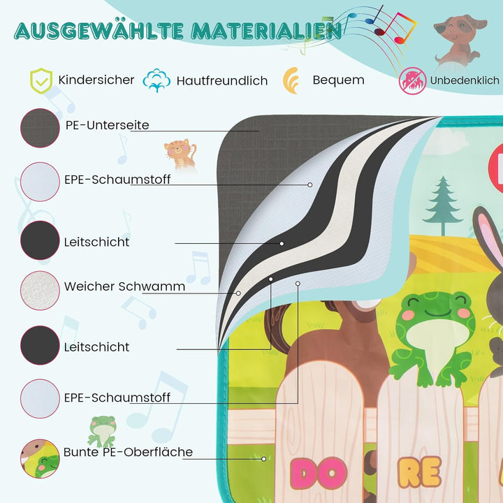 COSTWAY Musikmatte Kinder, Klaviermatte mit 10 Tierstimmen & 10 Klavierton, Keyboard Tanzmatte mit 1