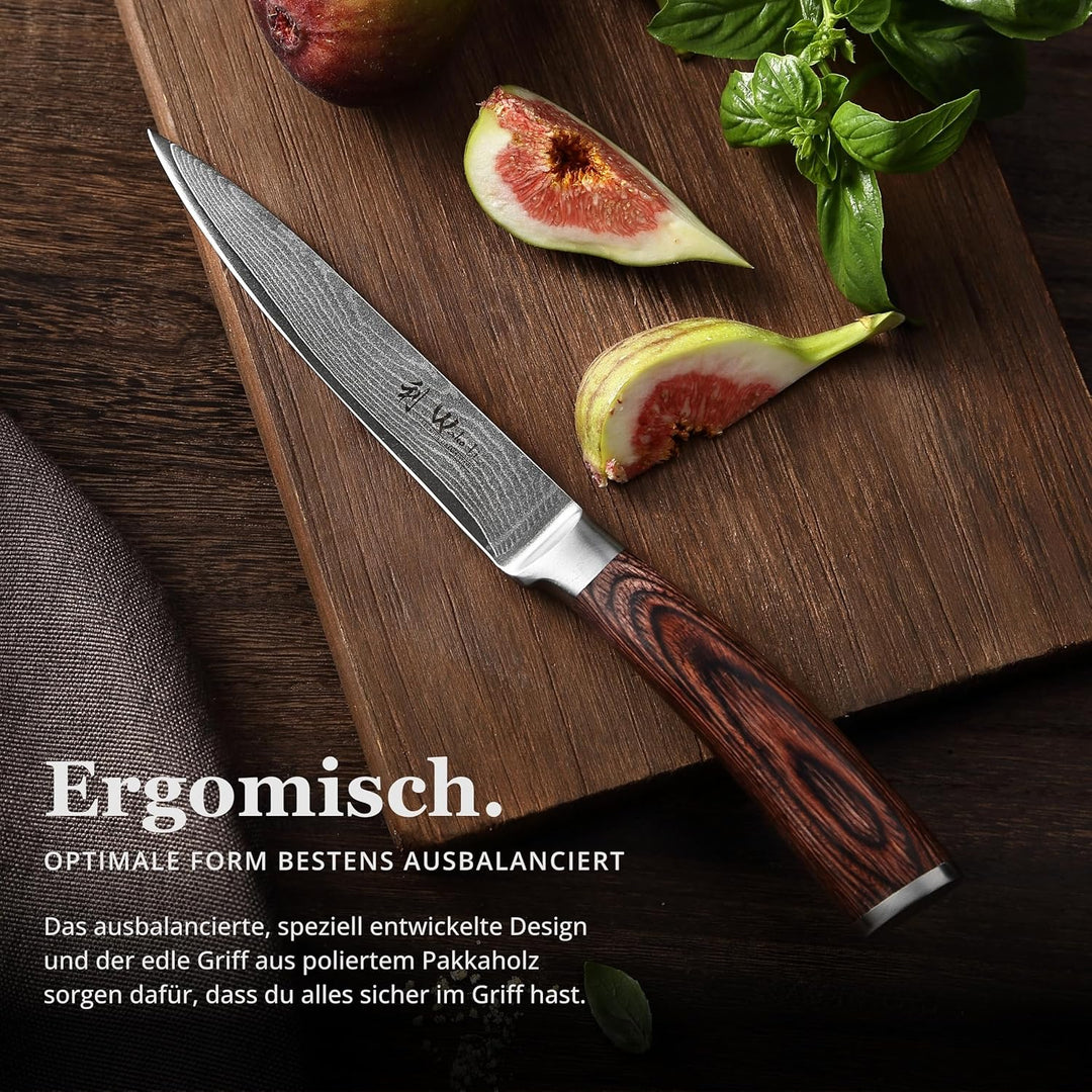 Wakoli EDIB Damast Allzweckmesser mit Gravur – Personalisiertes Messer, 12,5 cm Klinge aus 67 Lagen