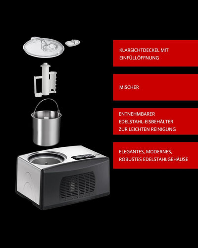 UNOLD Eismaschine Cortina, mit Kompressor, 1,5 Liter Eiscreme, 48806 Schwarz-silber