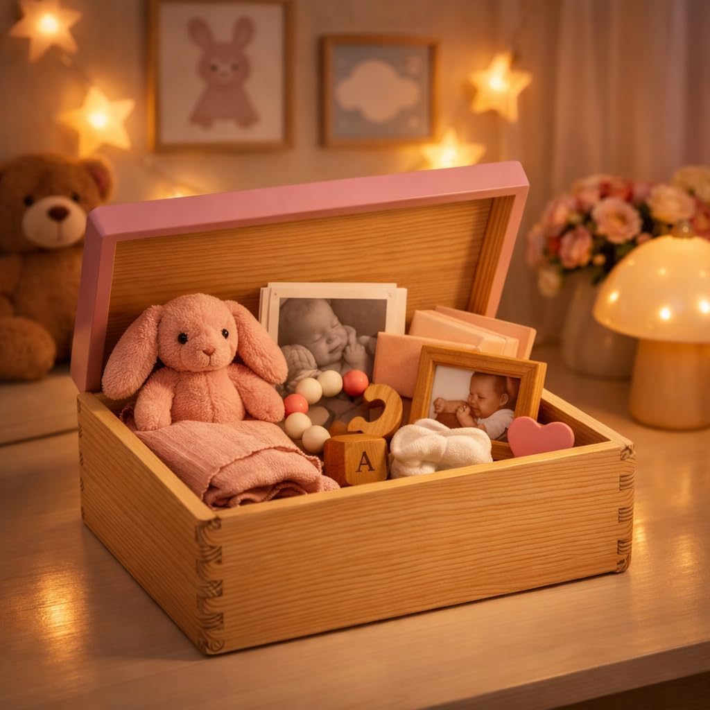 Holzkiste mit Deckel – Rosa – 30×20 cm – Aufbewahrungsbox aus Holz für Fotos, Andenken, Kinderzimmer