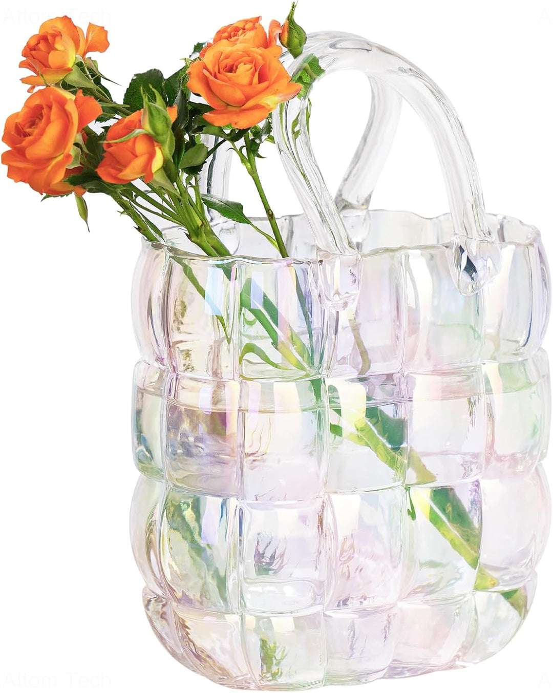 NiHome Glas-Geldbörsen-Vase, schillernde Glas-Taschen-Vase mit Griff, Handtaschen-Form, Vase für Blu