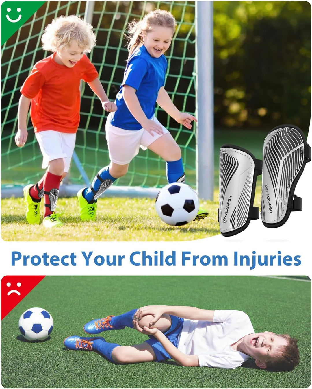 Schienbeinschoner Kinder Fussball Zertifiziert Airsfish Leichte,Langlebige,rutschfeste Schienbeinsch